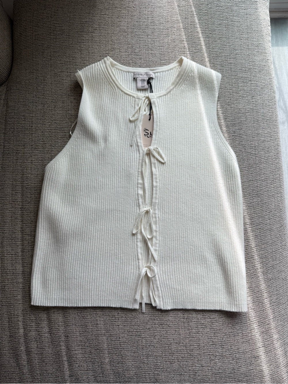 Sincerely Jules Cream Ribbed Tie-Front Tank Top
